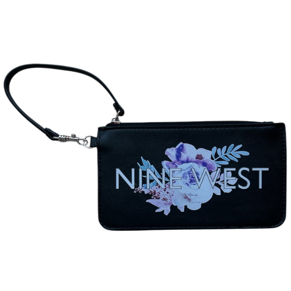 Nine West Black Wristlet with Purple Floral Logo